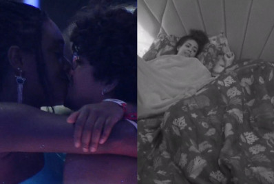 Sarah e Gabriel Santana se beijam e movimentam edredom após festa no 'BBB 23'