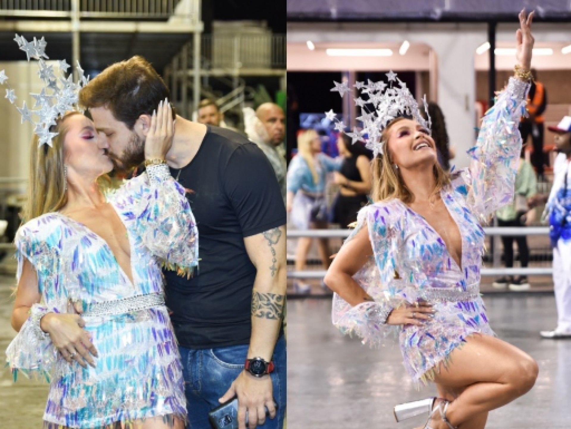 Carla Diaz aparece em clima de romance com o namorado em ensaios de Carnaval em São Paulo