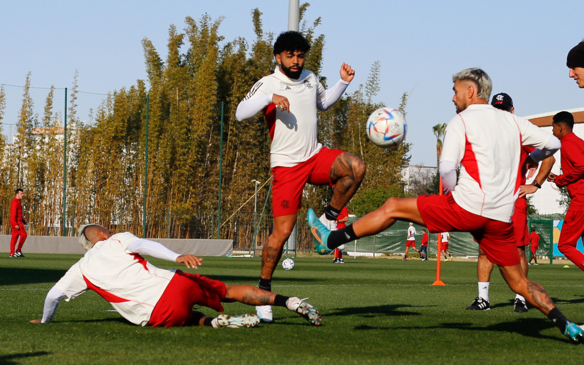 Gabigol no treino do Flamengo em Rabat, no Marrocos
