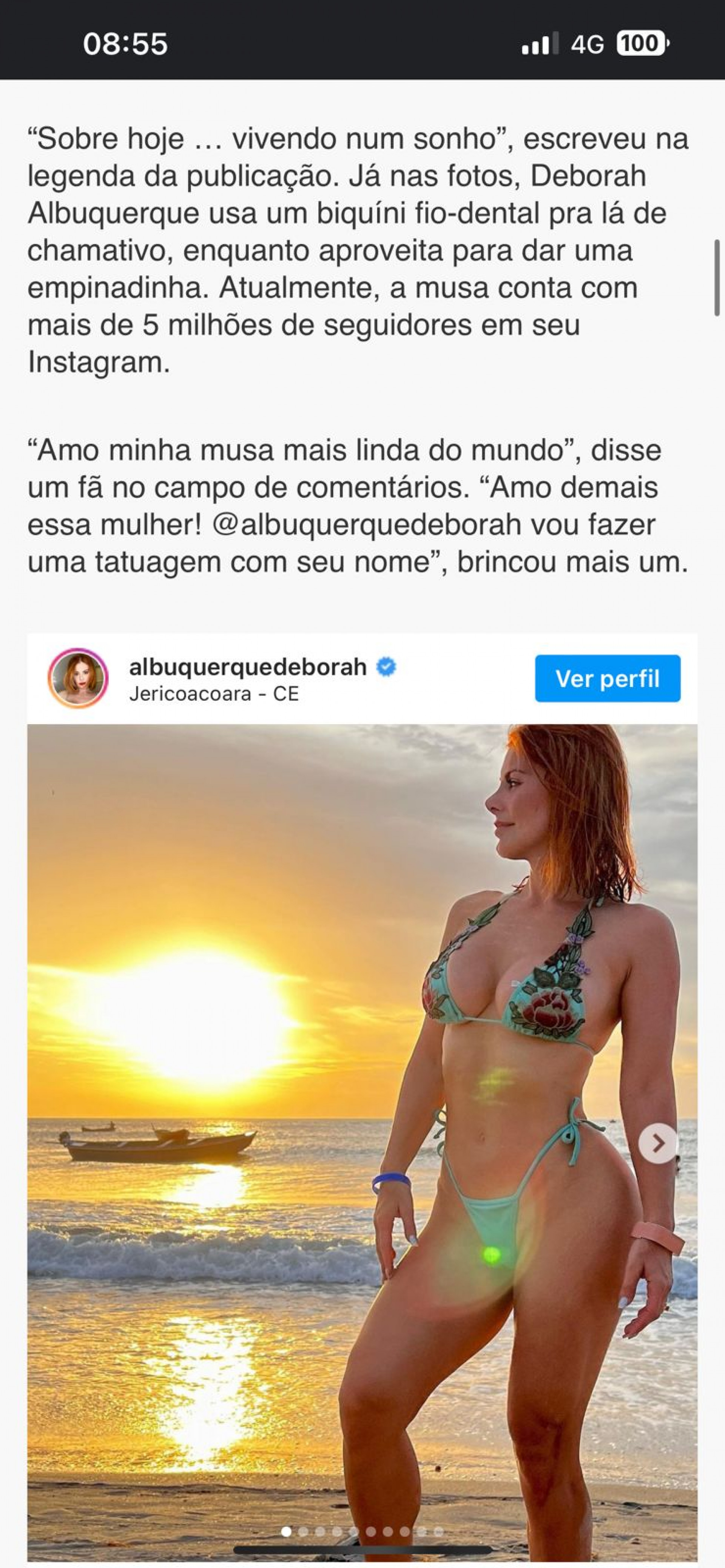 Deborah Albuquerque em Jericoacara - Reprodução Internet