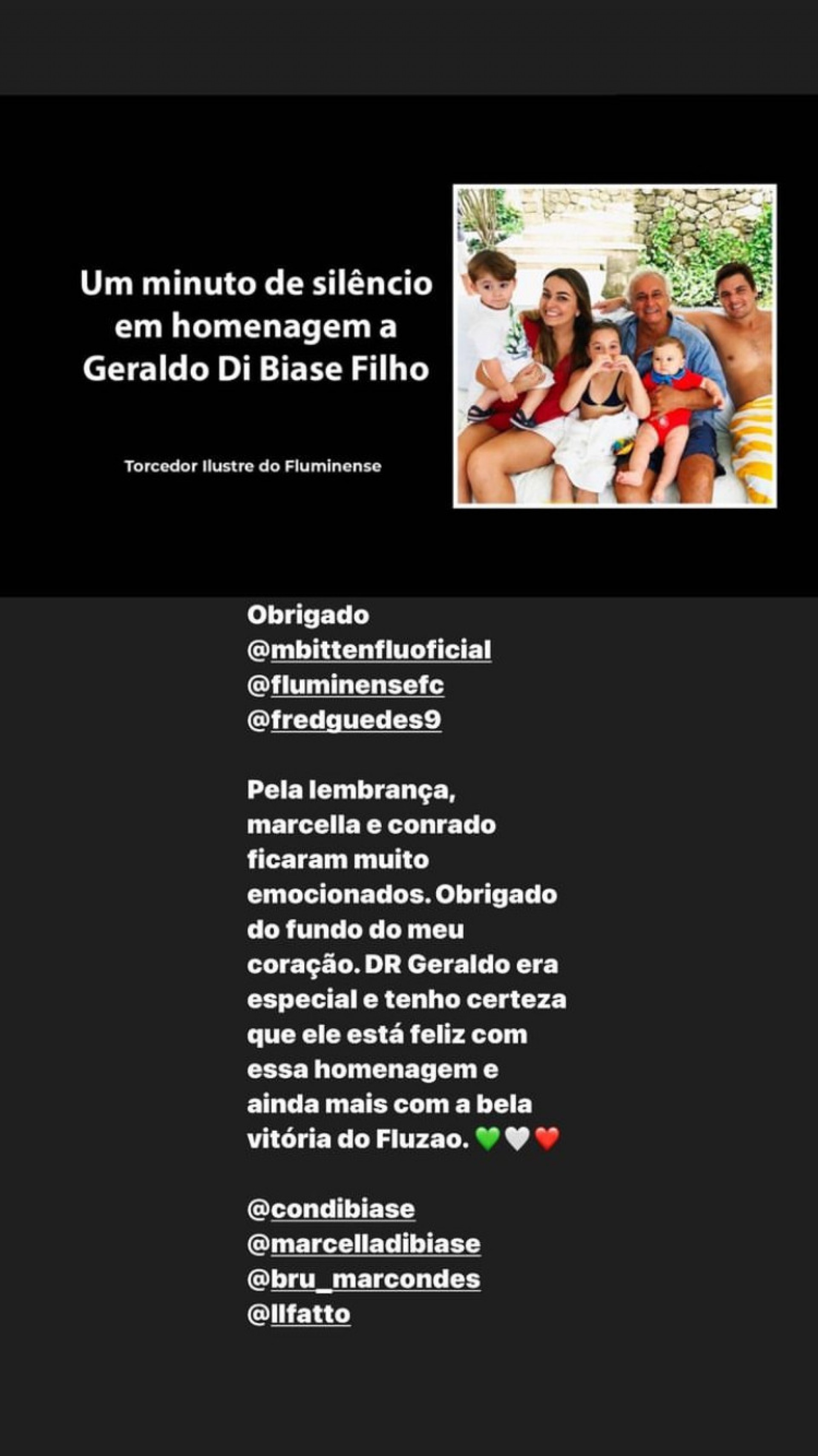 Thiago Neves agradeceu homenagem ao sogro no clássico entre Fluminense e Vasco - Foto: Reprodução/Instagram