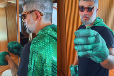 Em clima de Carnaval, Bruno Gagliasso busca filho na escola fantasiado