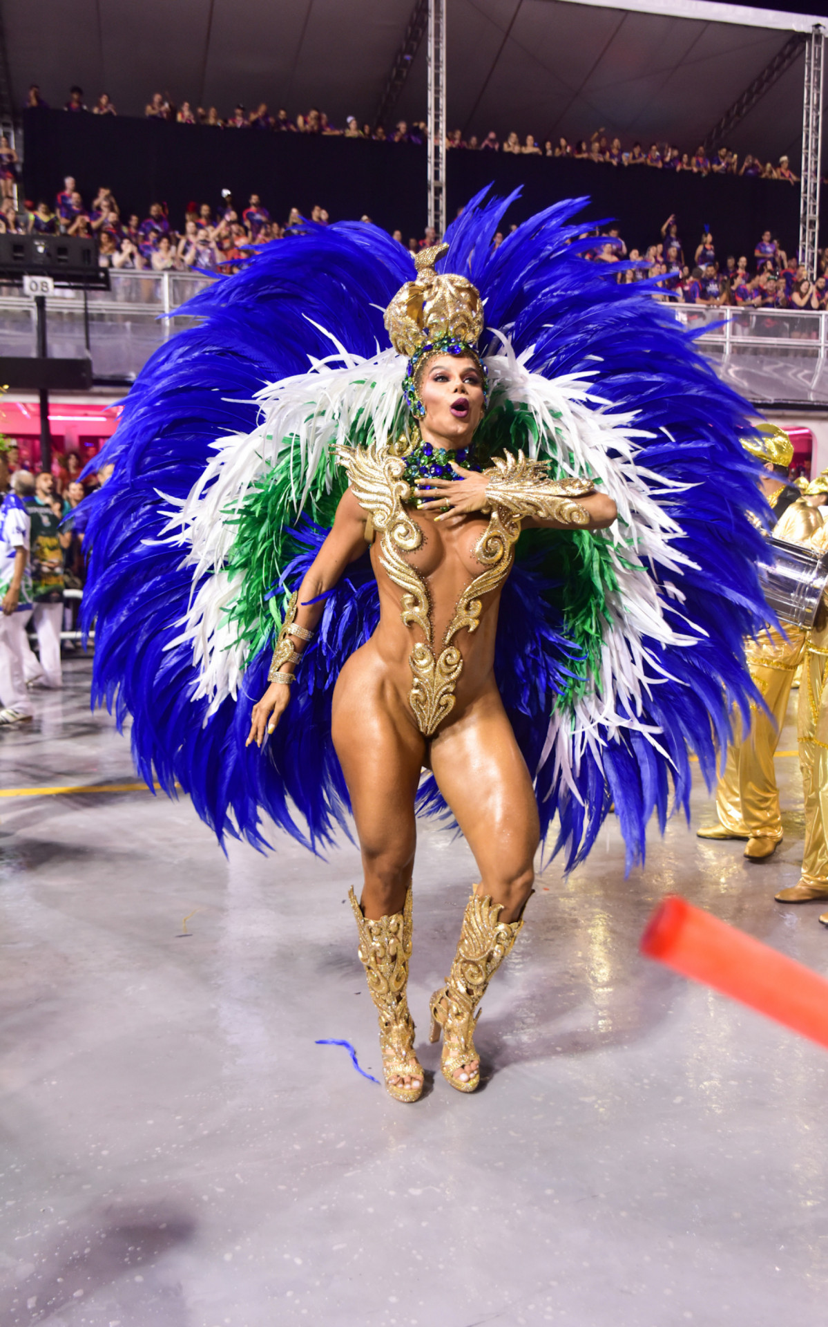 Rainha de bateria da Unidos de Vila Maria, Savia David brilhou no desfile em S&atilde;o Paulo