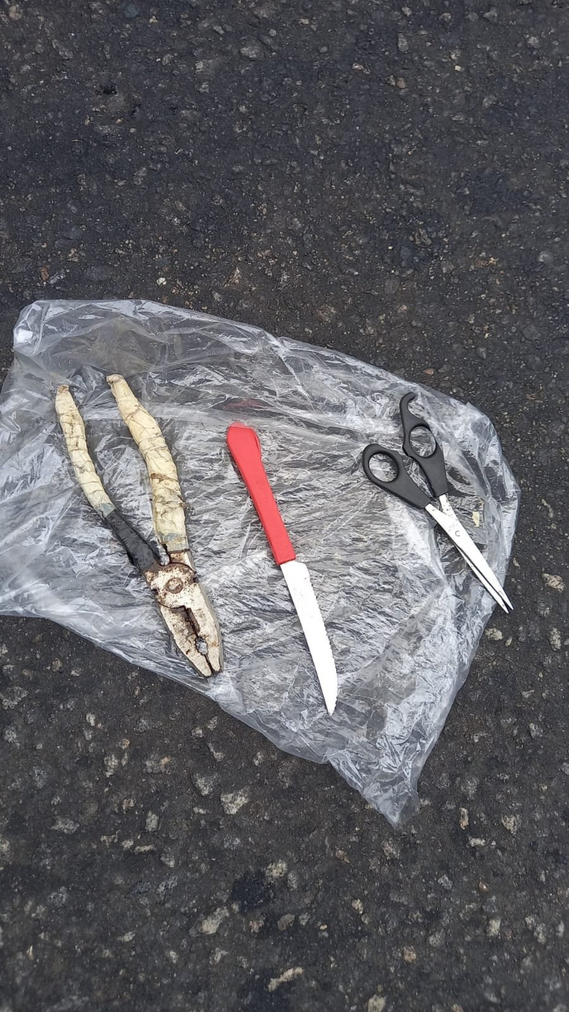 Objetos perfurocortantes apreendidos durante revistas no Megabloco Cordão do Bola Preta, no Centro da cidade - Reprodução