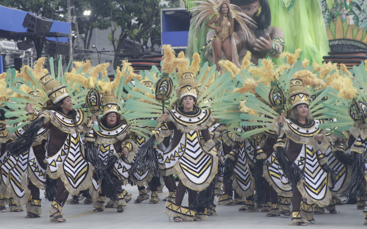 G.R.E.S  Inocentes de Belford Roxo desfila nesta segunda noite de desfile da série Ouro, neste sábado(18). Foto: Marcos Porto/Agencia O Dia - Marcos Porto/Agencia O Dia