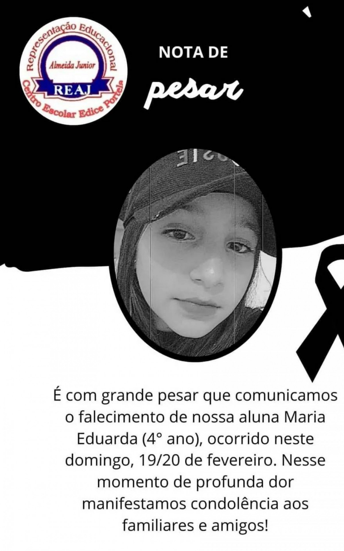  Maria Eduarda Carvalho Martins, de 9 anos, morreu durante o tiroteio - Rede Social