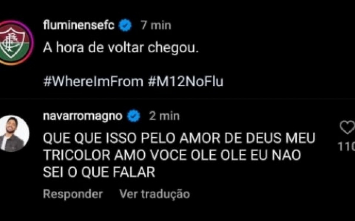 Magno Navarro não segurou a empolgação com o anúncio de Marcelo de volta ao Fluminense