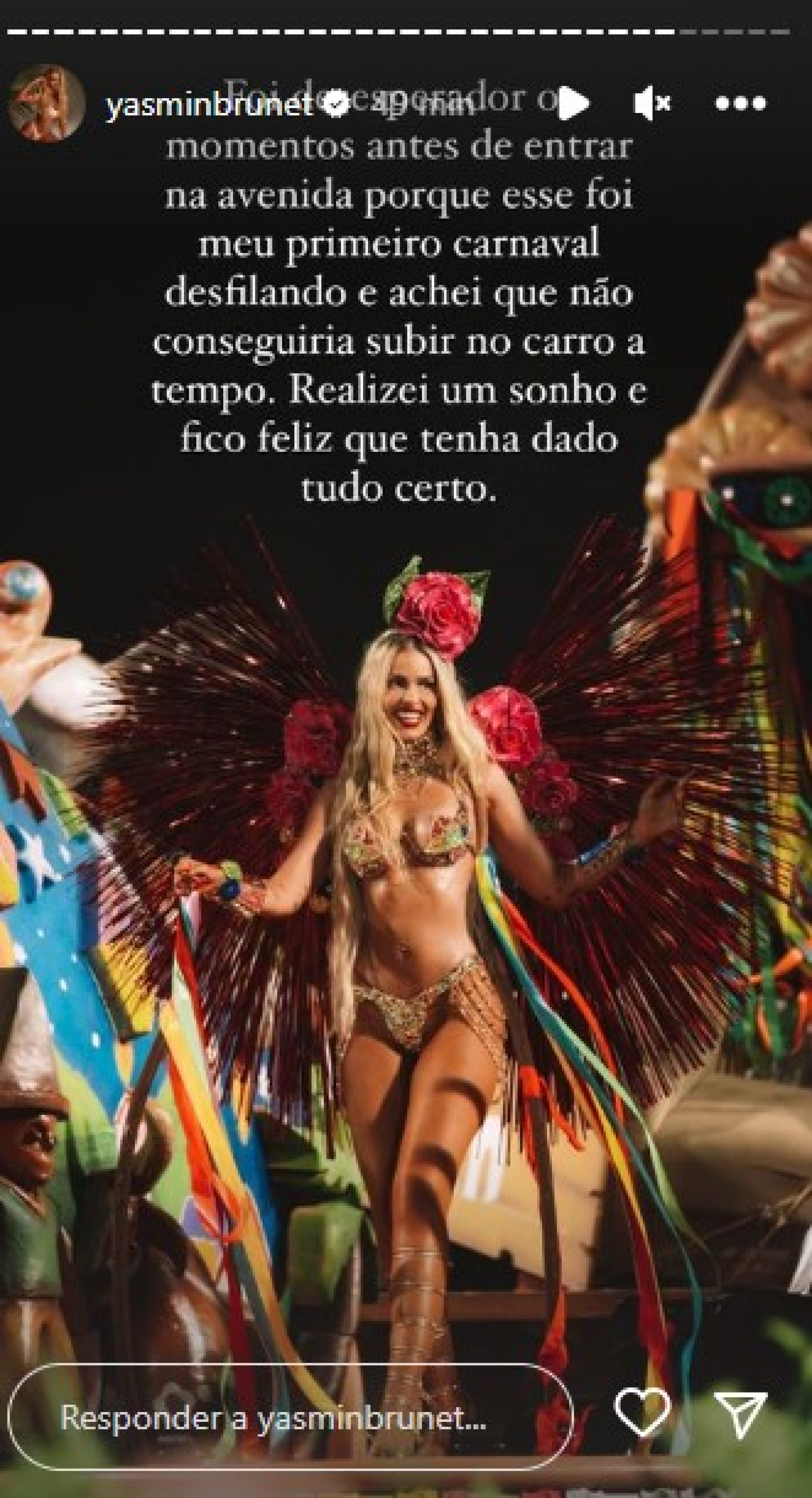 Yasmin Brunet usa Instagram para desabafar sobre desfile com a Grande Rio - Reprodução Internet