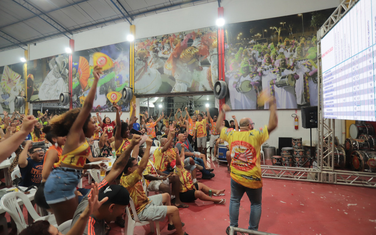 Integrantes e torcedores da Uni&atilde;o de Maric&aacute; comemoraram as notas durante apura&ccedil;&atilde;o