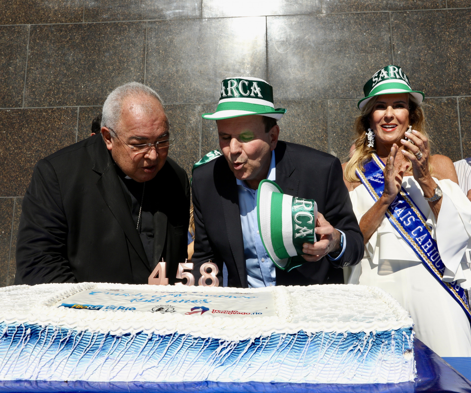 Cardeal Orani João Tempesta, prefeito Eduardo Paes e Helô Pinheiro celebram aniversário do Rio no Cristo Redentor - Beth Santos/Prefeitura do Rio