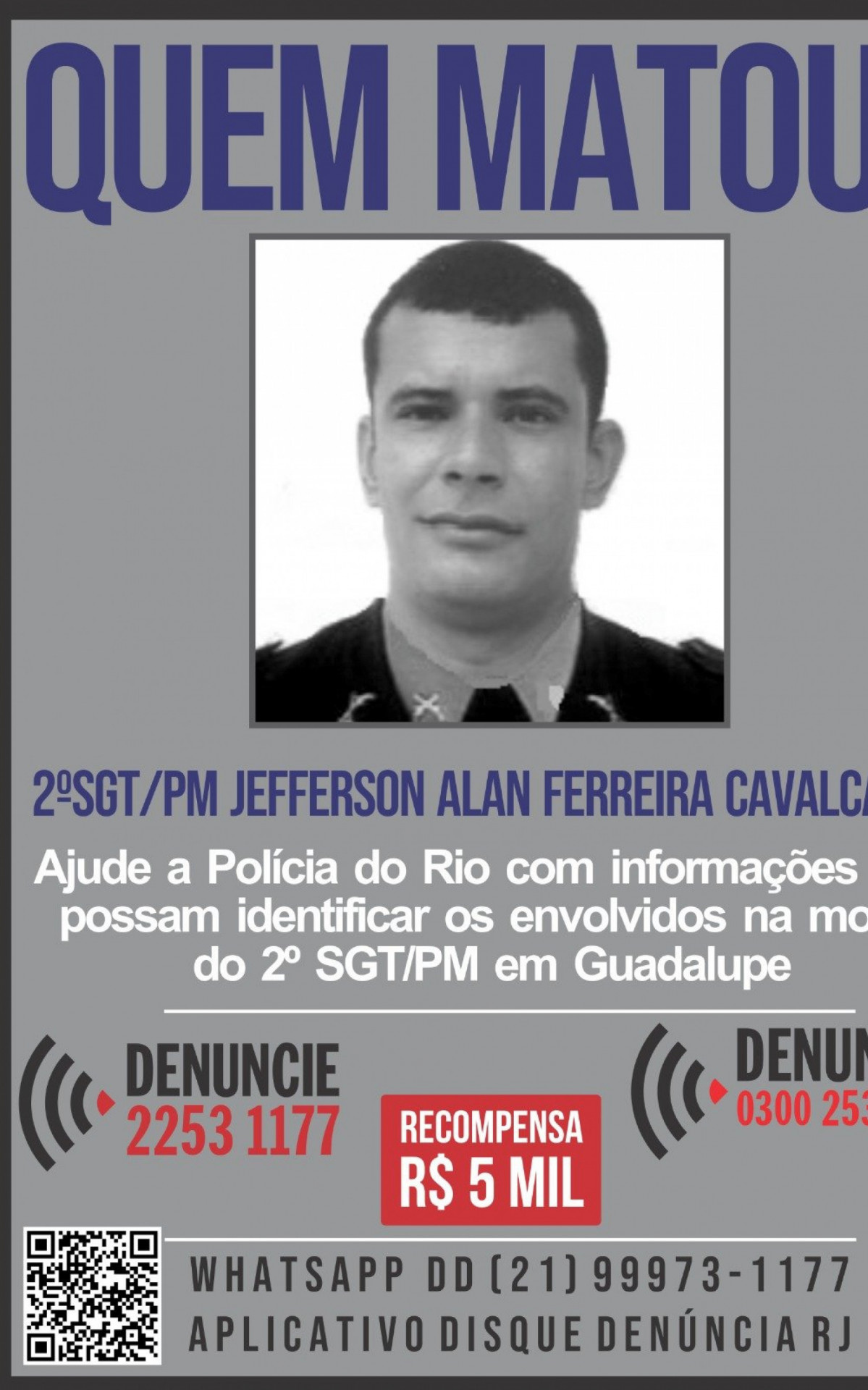 O Portal de Procurados divulgou nesta quinta (2) um cartaz pedindo informa&ccedil;&otilde;es que possam levar aos respons&aacute;veis pela morte do PM - Divulga&ccedil;&atilde;o