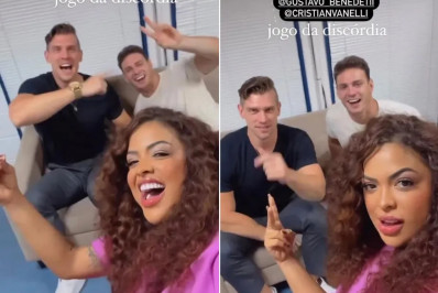 Paula reencontra Cristian e Gustavo nos bastidores da Globo: 'Jogo da discórdia'