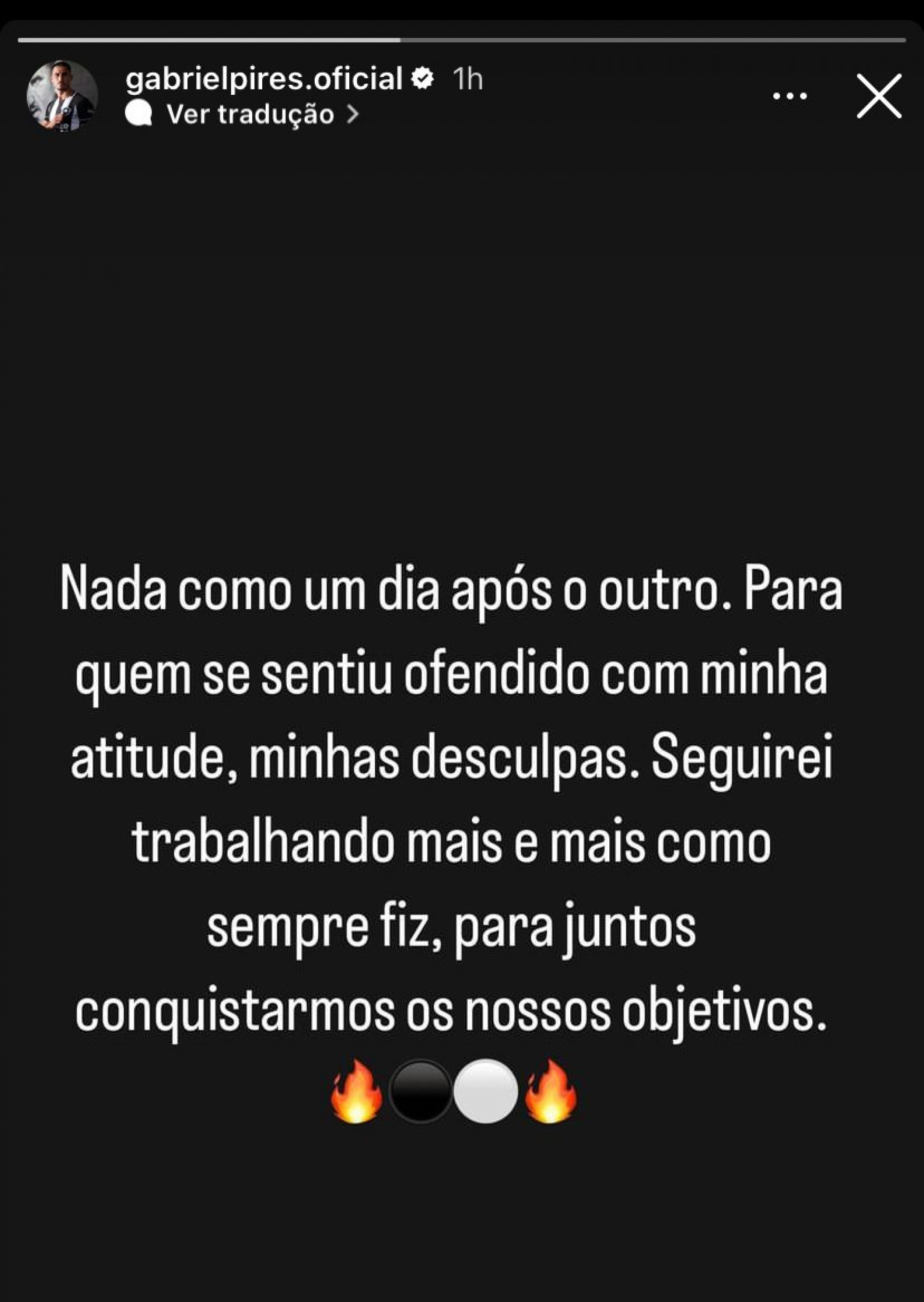 Postagem com o pedido de desculpas de Gabriel Pires, do Botafogo - Foto: Divulga&ccedil;&atilde;o/Instagram @gabrielpires.oficial