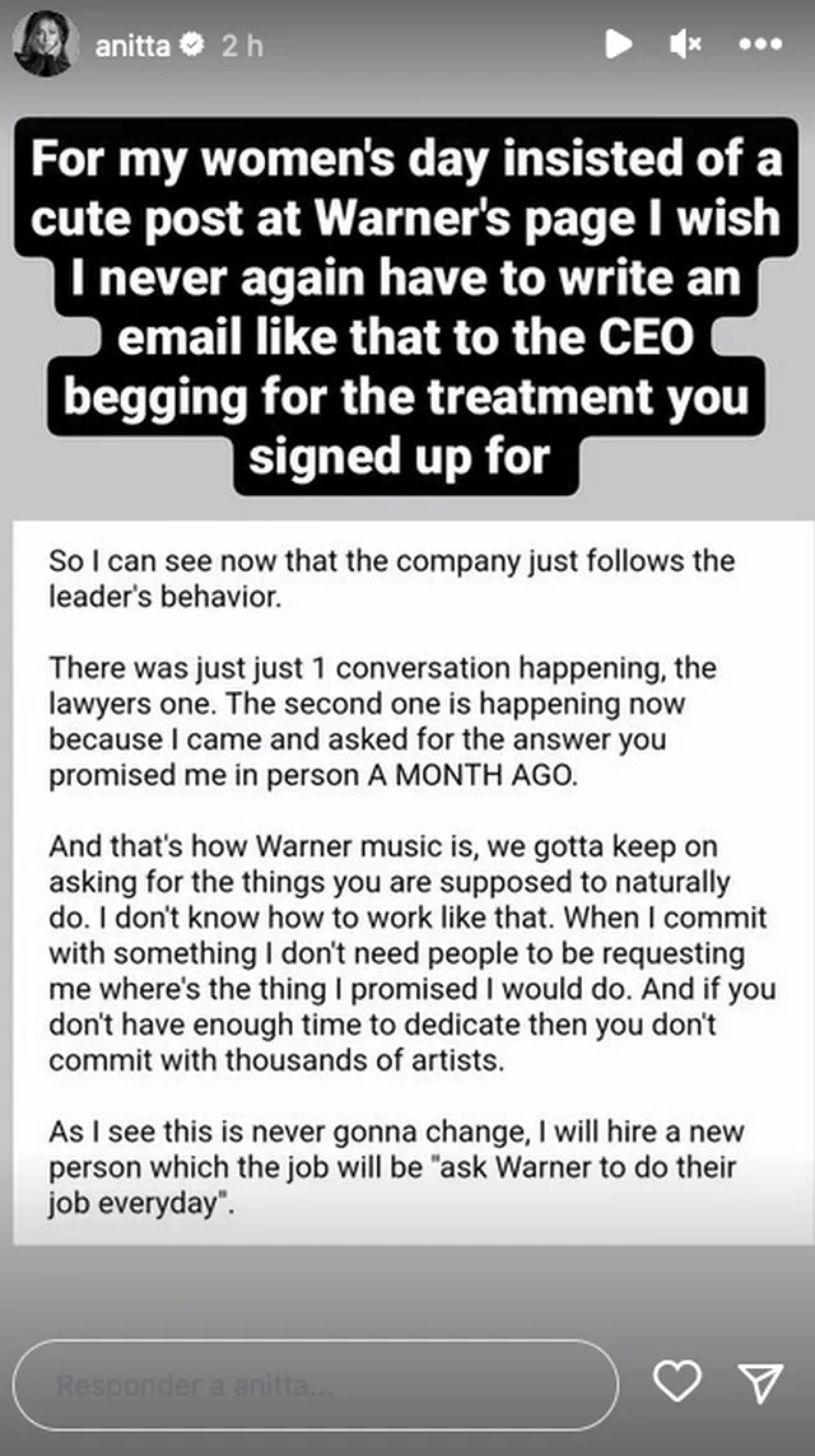 Anitta detona gravadora em suas redes sociais - Reprodução do Instagram