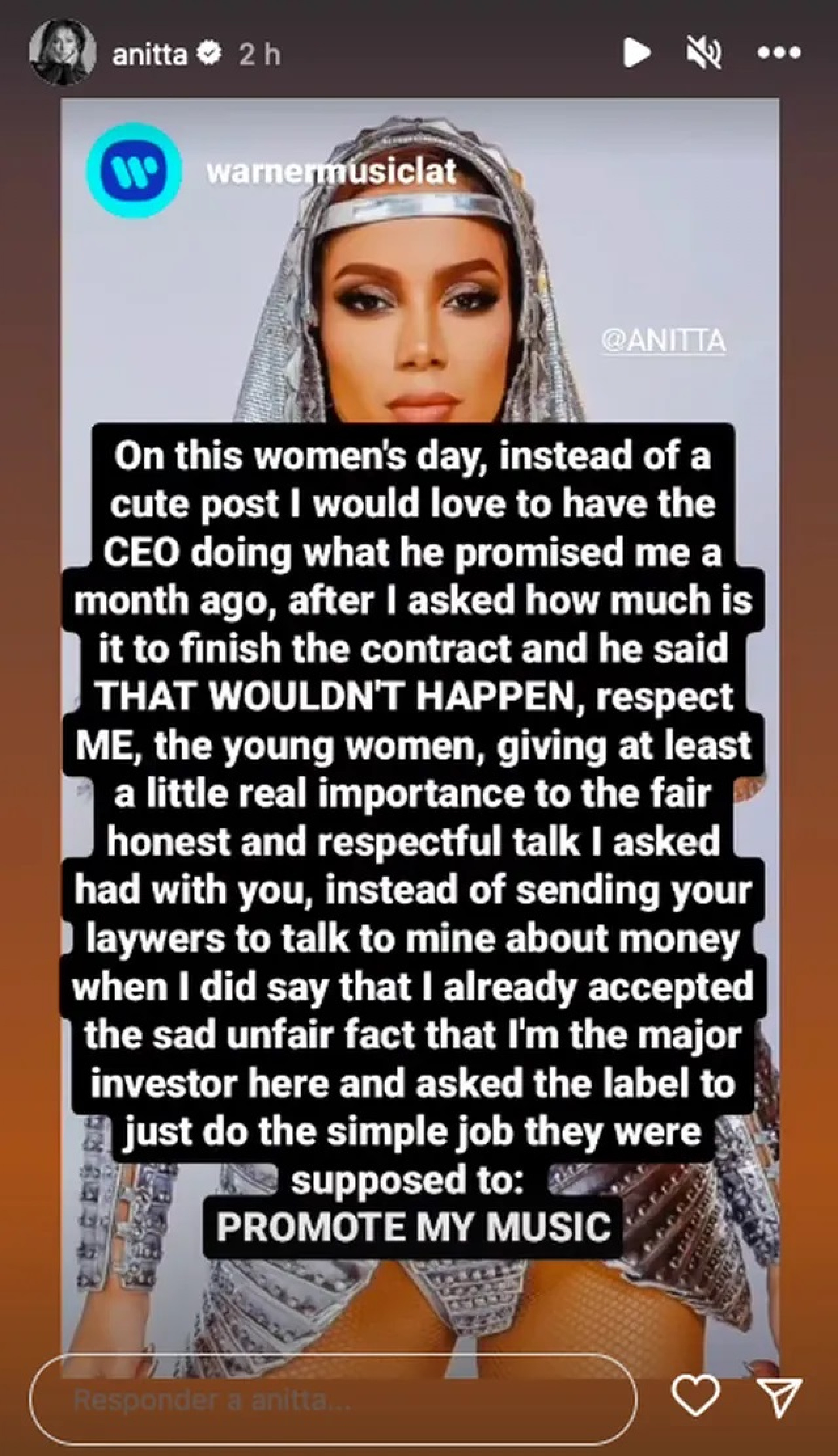 Anitta detona gravadora em suas redes sociais - Reprodução do Instagram