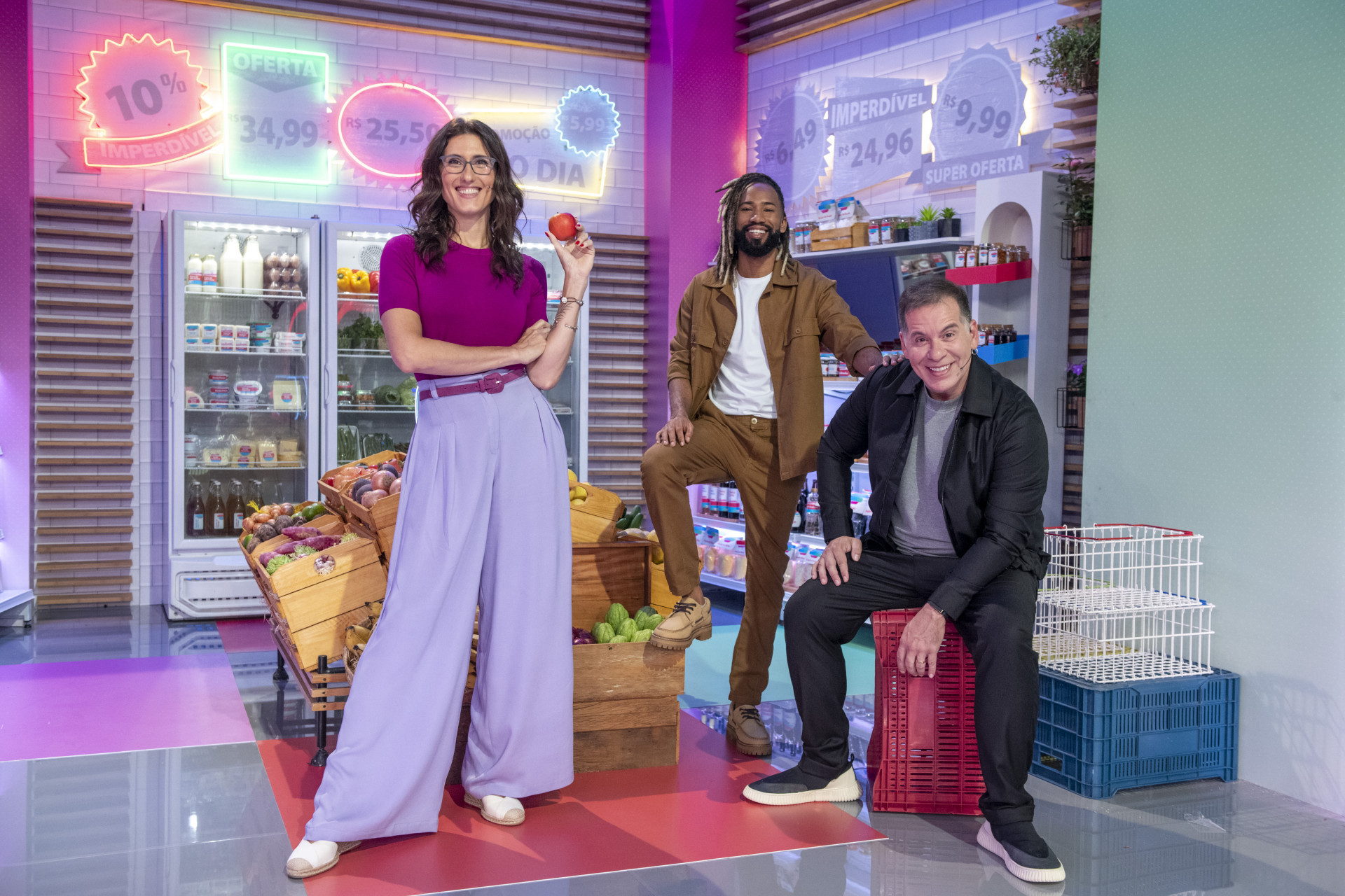 Paola Carosella, João Diamante e Leandro Hassum - Cadu Pilotto / Globo