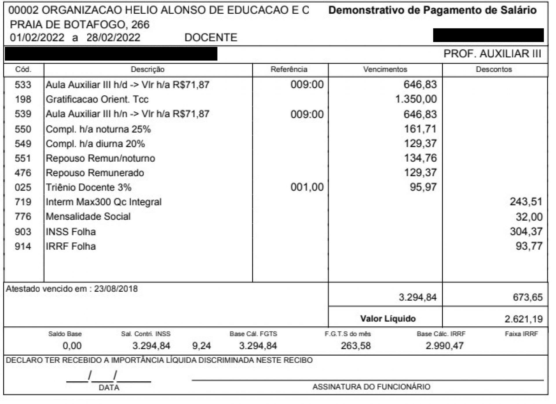Contracheque de ex-professora, demitida em abril de 2022 - Arquivo Pessoal