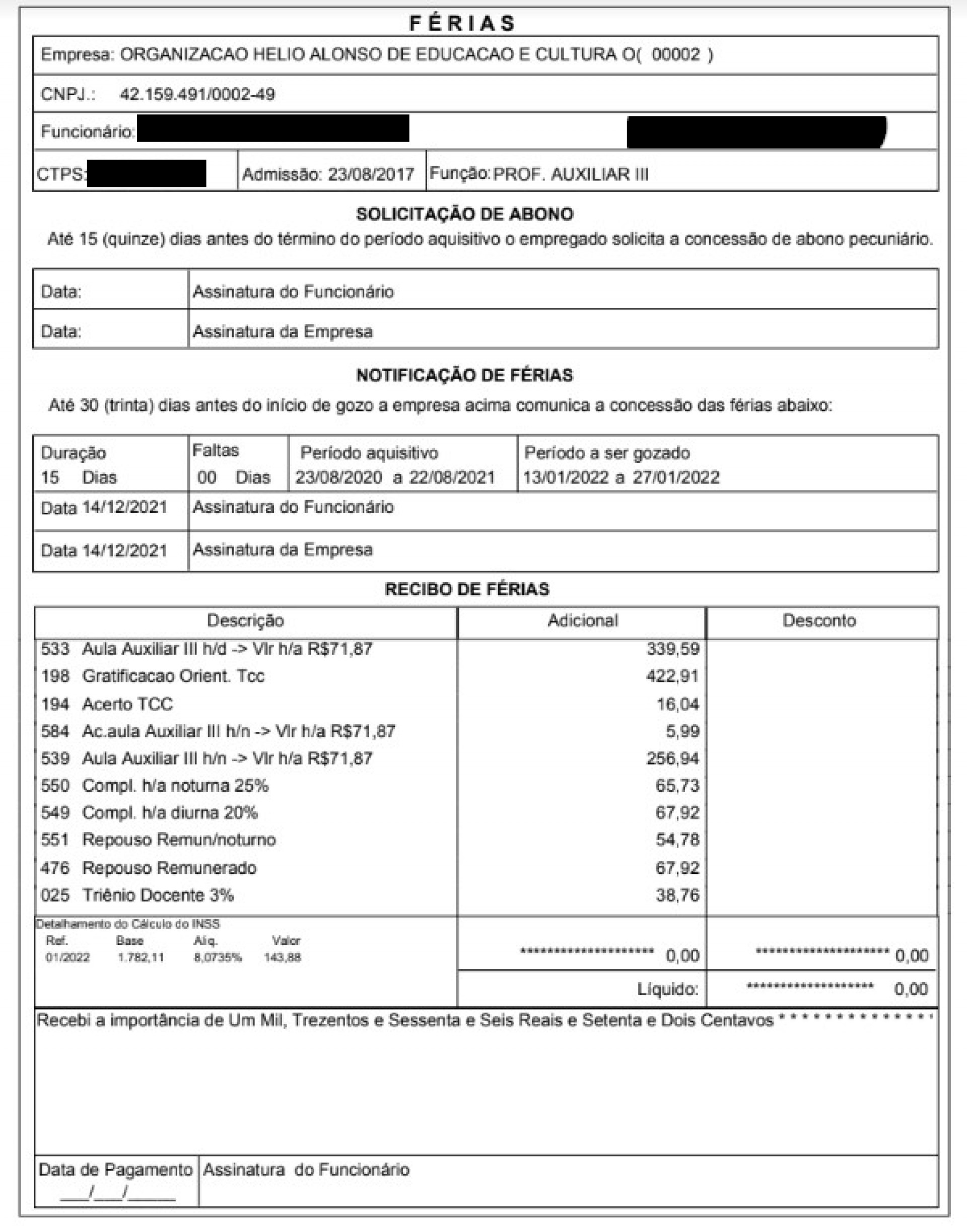 Contracheque de ex-professora, demitida em abril de 2022 - Arquivo Pessoal