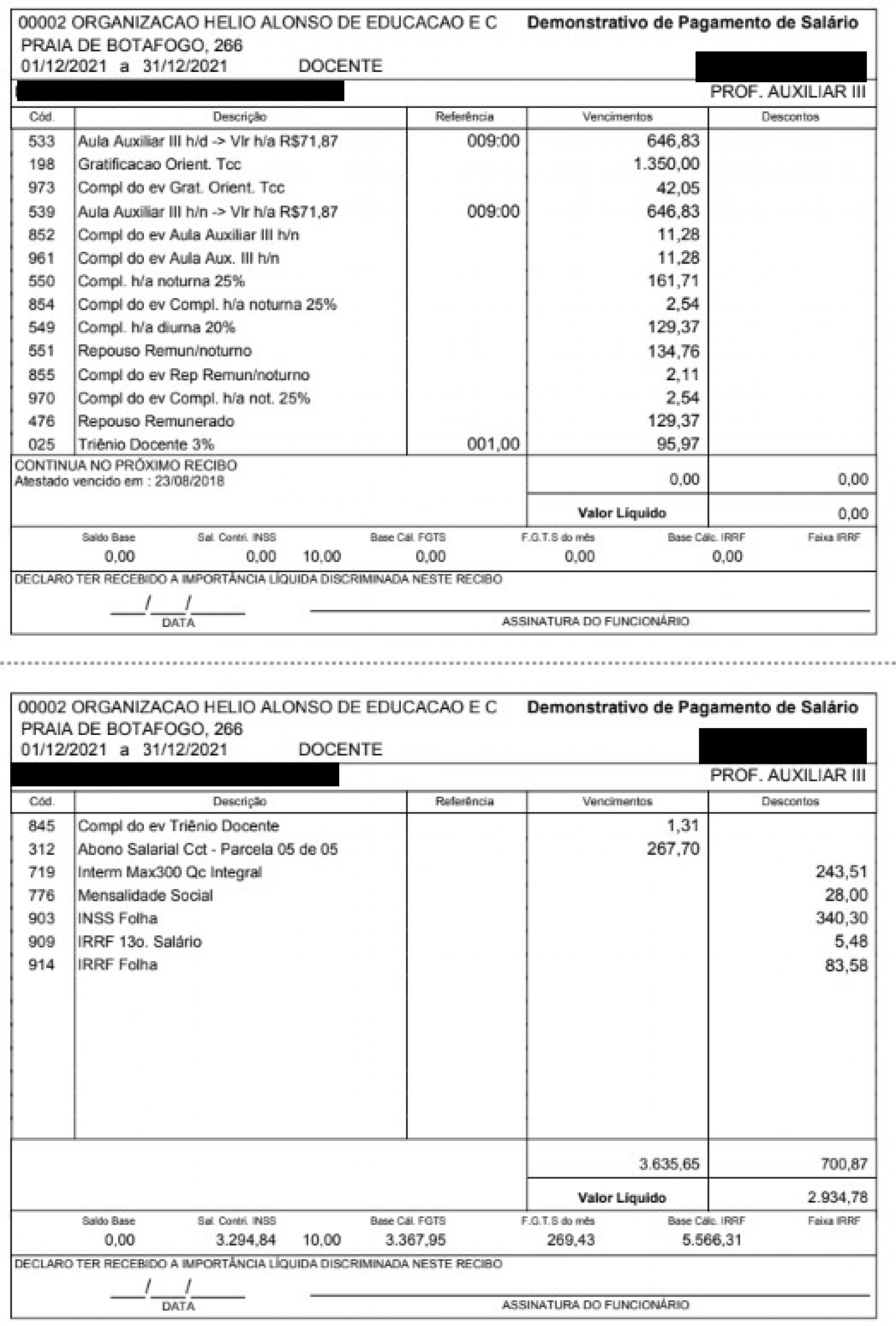Contracheque de ex-professora, demitida em abril de 2022 - Arquivo Pessoal