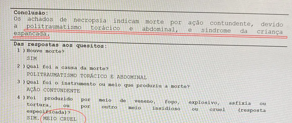 Exame de necropsia no corpo da menina Quênia Gabriela foi realizado nesta sexta-feira (10) - Reprodução