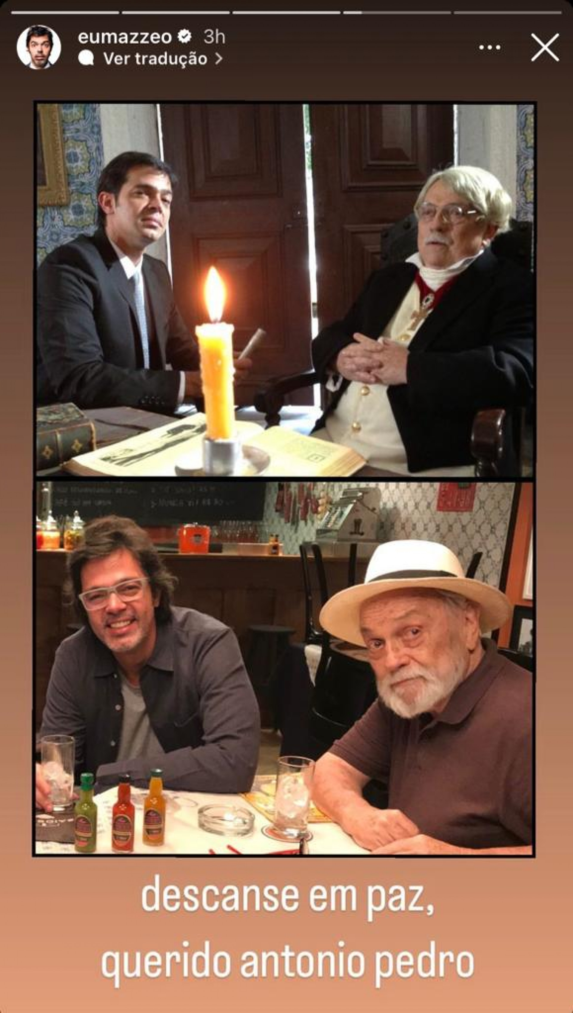 Bruno Mazzeo lamenta morte de Antônio Pedro - Reprodução / Instaram