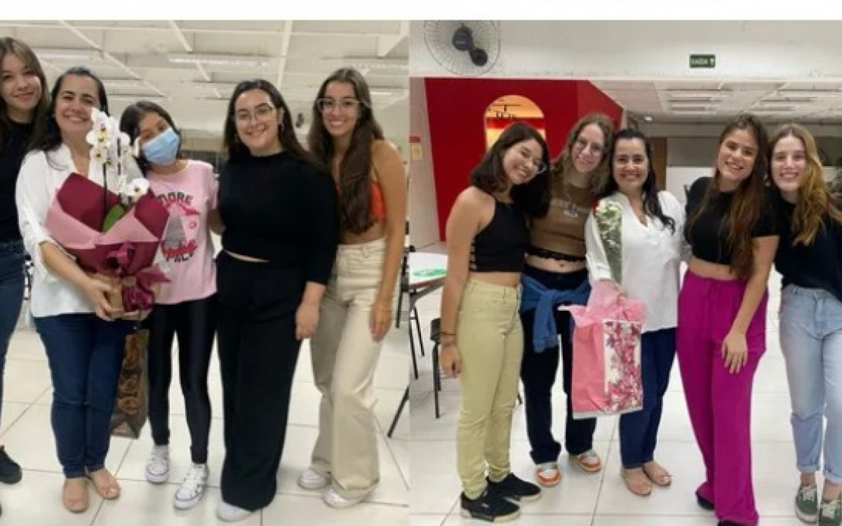 Patr&iacute;cia Linares recebe o carinho de colegas da faculdade