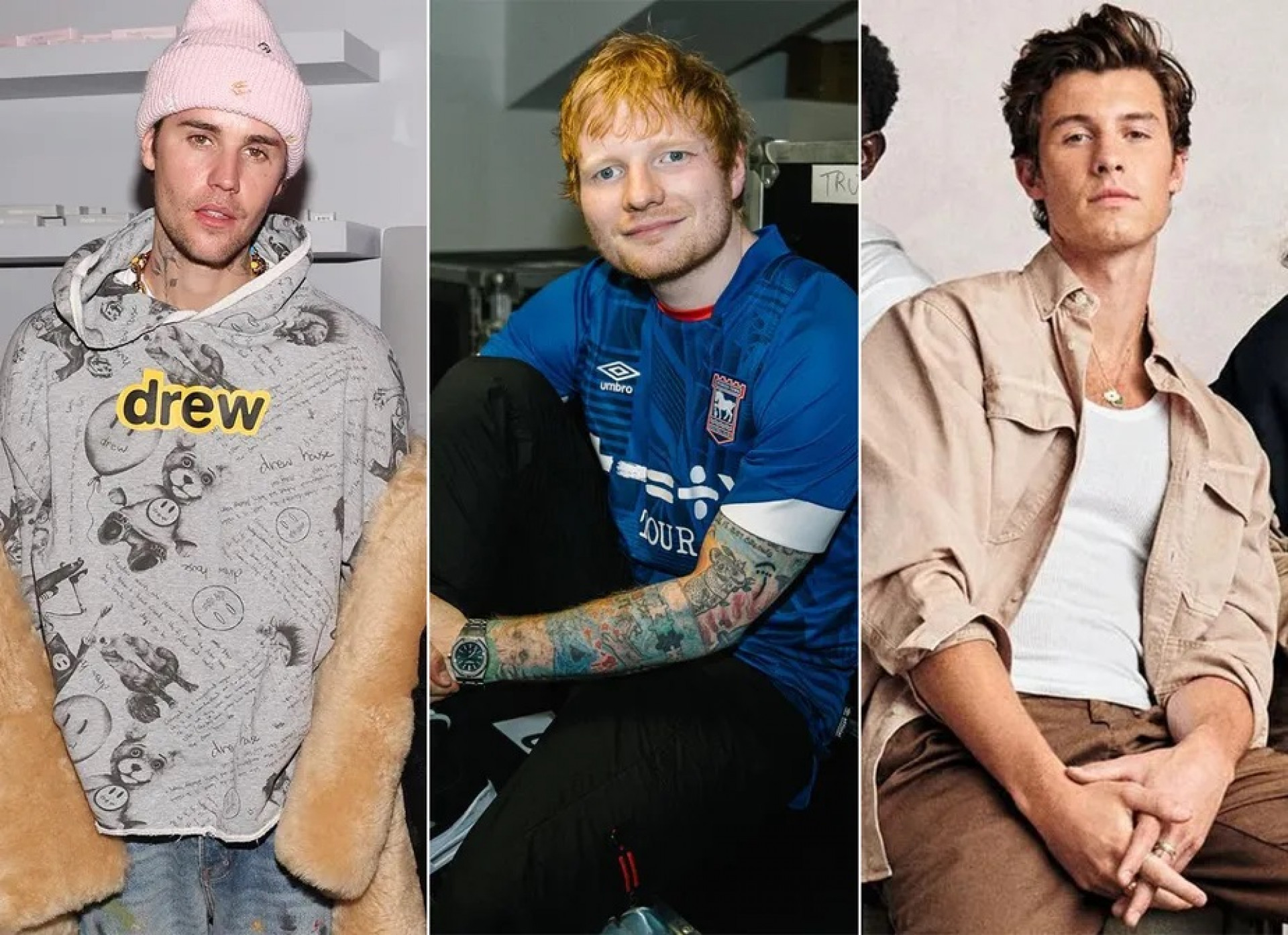 Ed Sheeran conta que sentia-se gordo quando comparado a Justin Bieber e Shawn Mendes - Reprodução / Instagram