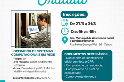 Inscrições abertas para curso gratuito de operador de sistemas computacionais em rede
