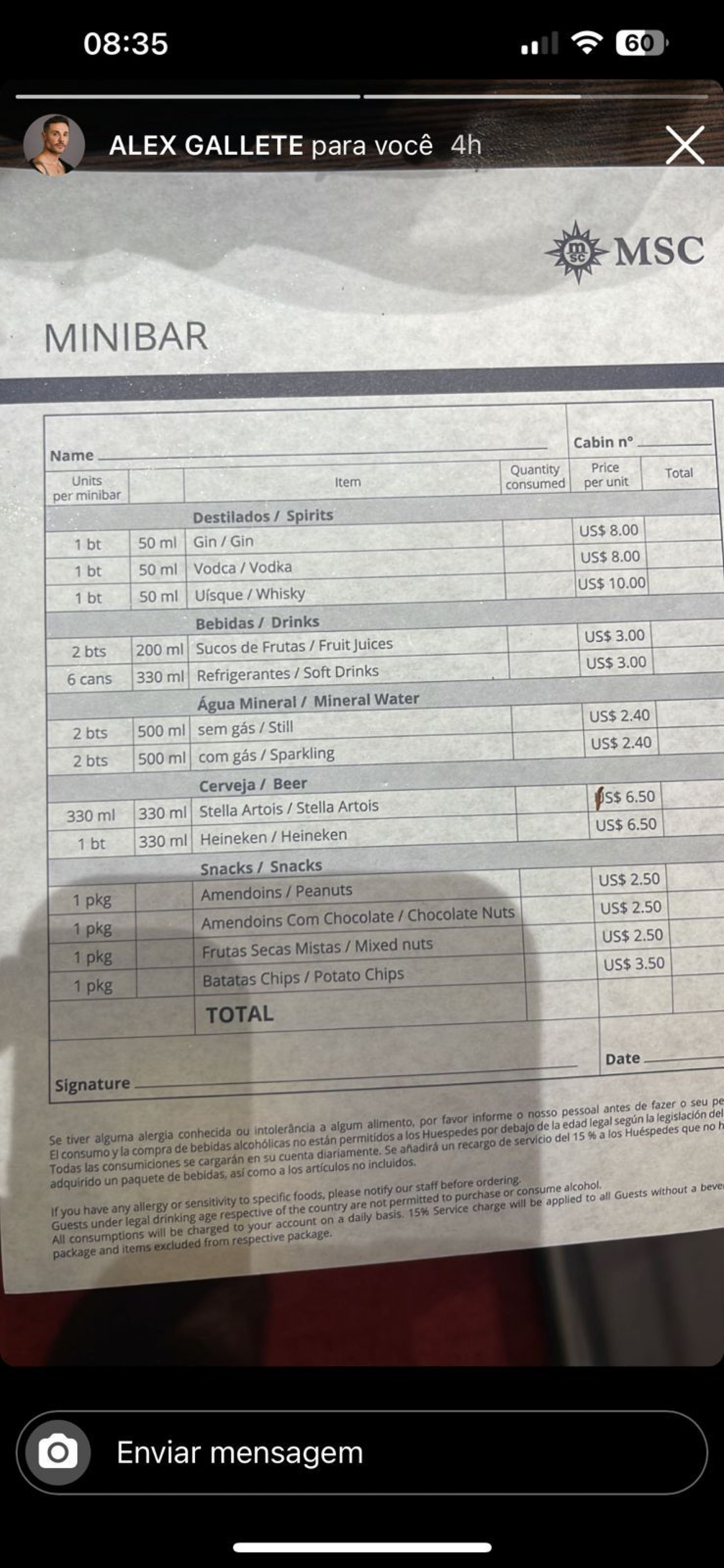 Tabela de Pre&ccedil;os Navio da Xuxa - Reprodu&ccedil;&atilde;o