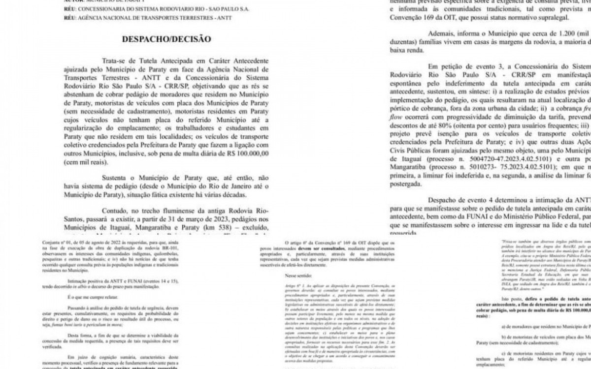 Teor da liminar favor&aacute;vel da Justi&ccedil;a Federal a Paraty.