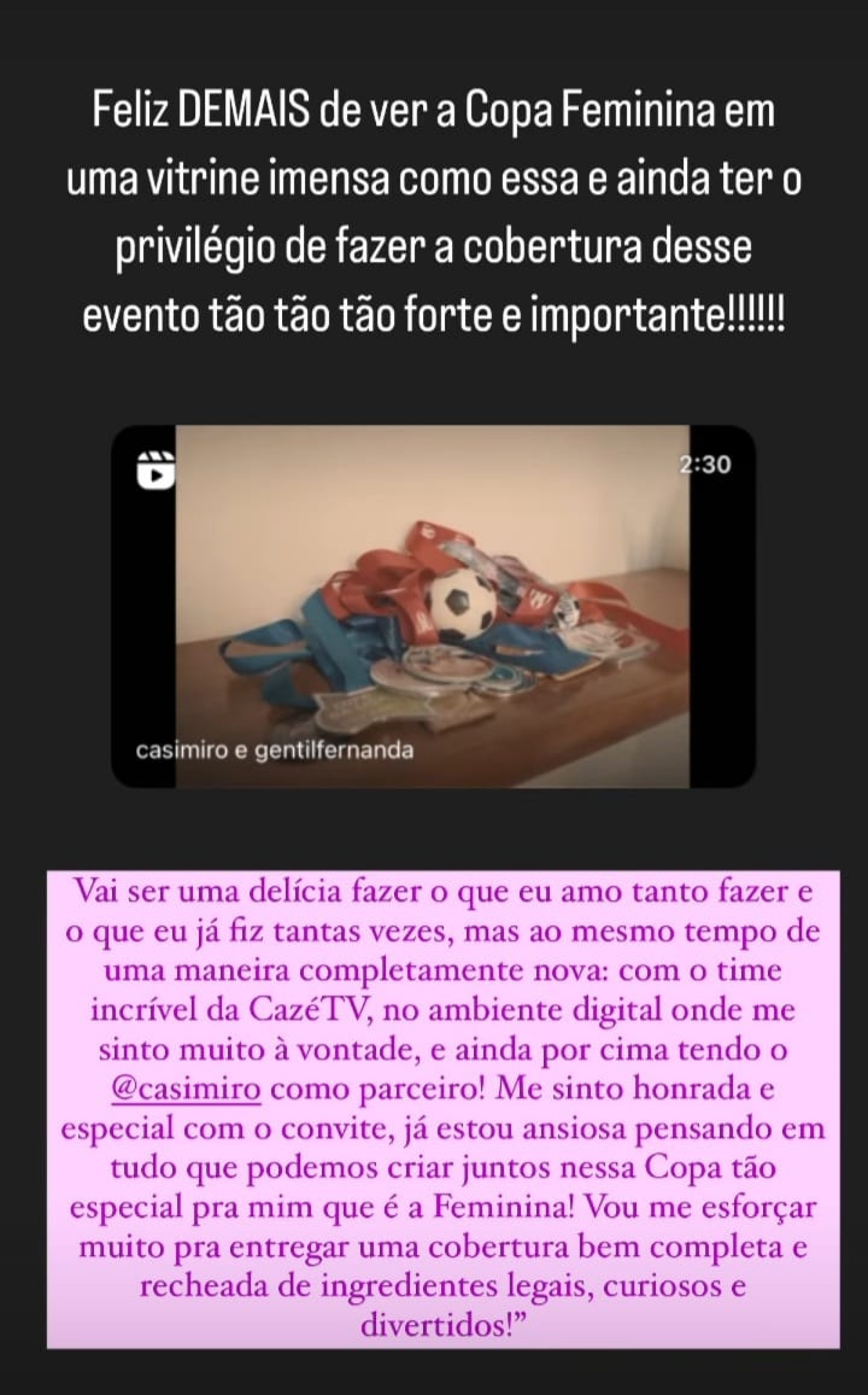 Fernanda Gentil integrará time da CazéTV na transmissão da Copa do Mundo de Futebol Feminino 2023 - Reprodução/Instagram