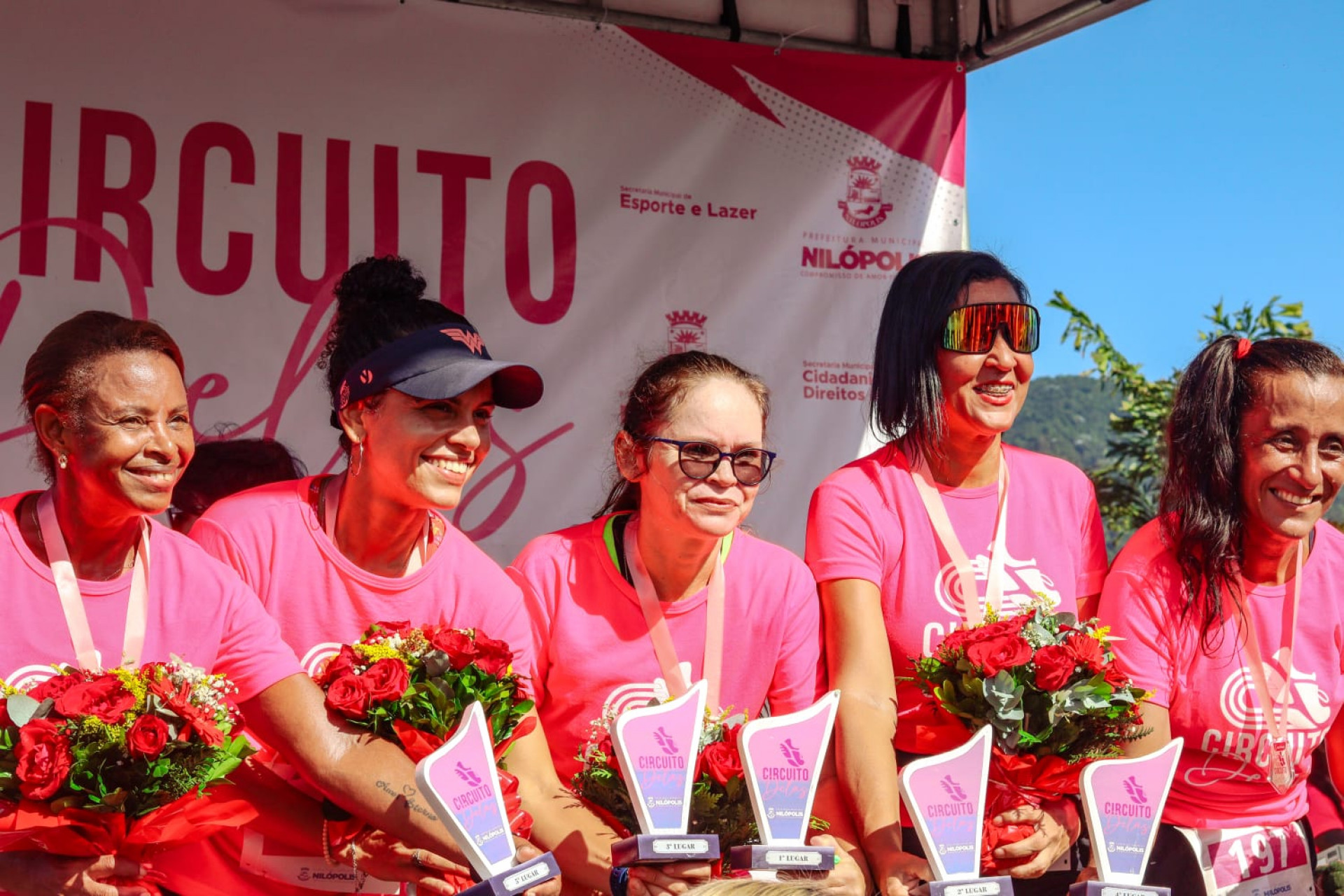 As cinco primeiras colocadas no Circuito Delas no Parque Gericin&oacute; - Giulia Nascimento / PMN