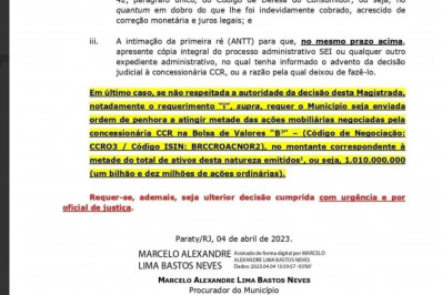 Prefeitura de Paraty pede bloqueio da metade das ações do grupo CCR no valor de mais de R$ 12 bilhões