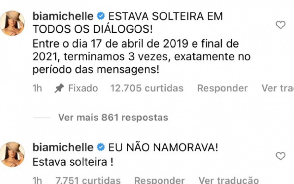Bia Michelle nega ter trocado mensagens com Neymar quando ainda namorava MC Gui