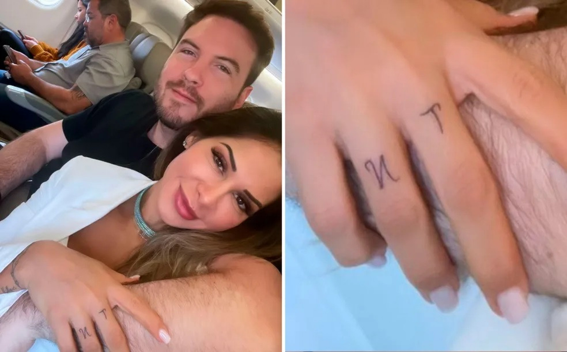 Maíra Cardi faz tatuagem com as iniciais do namorado, Tiago Nigro, nos dedos - Reprodução Internet