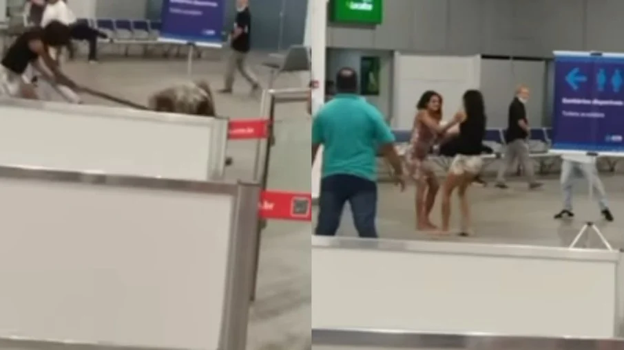 Mulheres brigam a pauladas em aeroporto; Vídeo
