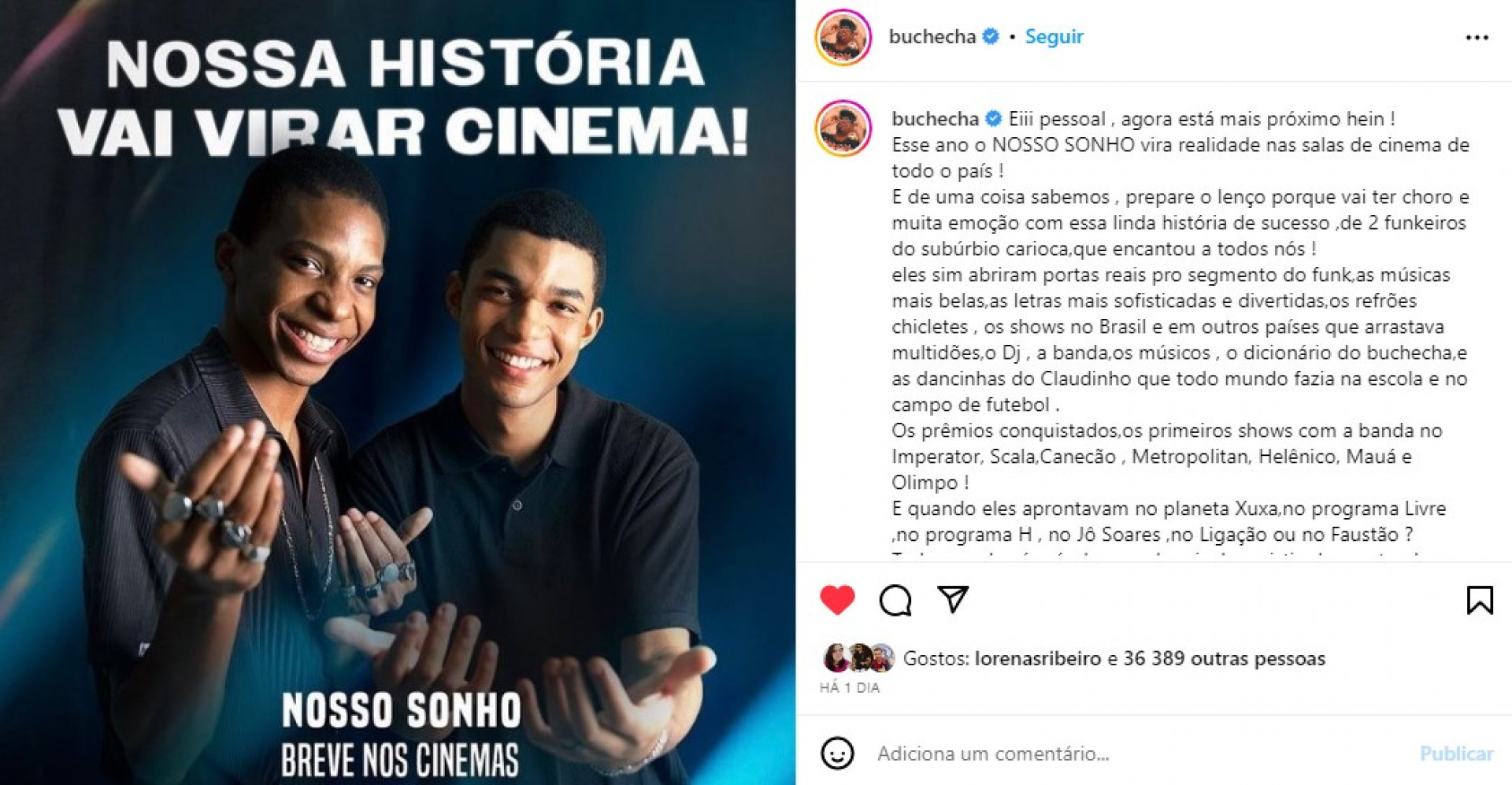 Produção sobre a vida de Claudinho e Buchecha foi confirmada para 2023 - Reprodução/Redes Sociais