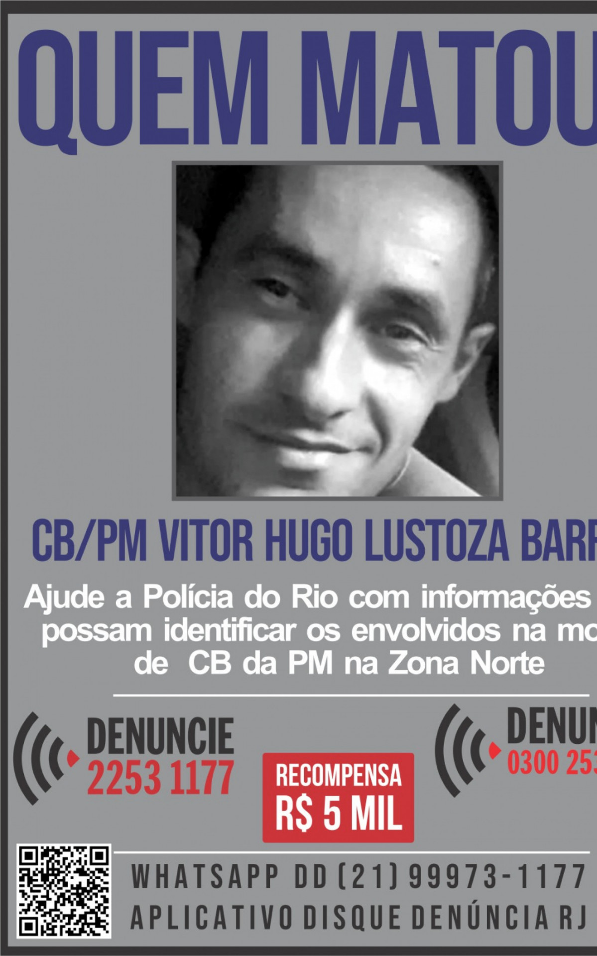 Cabo Vitor Hugo Lustoza Barros, de 36 anos, morreu após ser baleado na perna
