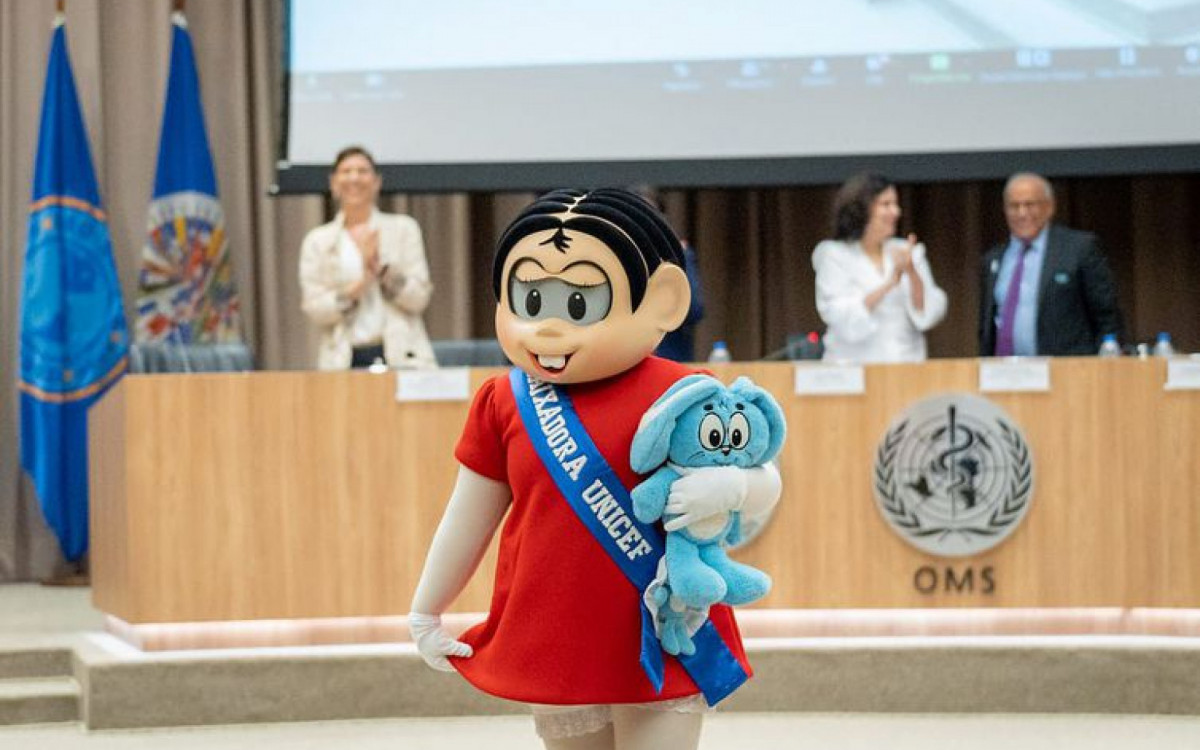 Personagem M&ocirc;nica, nomeada embaixadora do Unicef no Brasil, participou do evento na sede da Opas/OMS