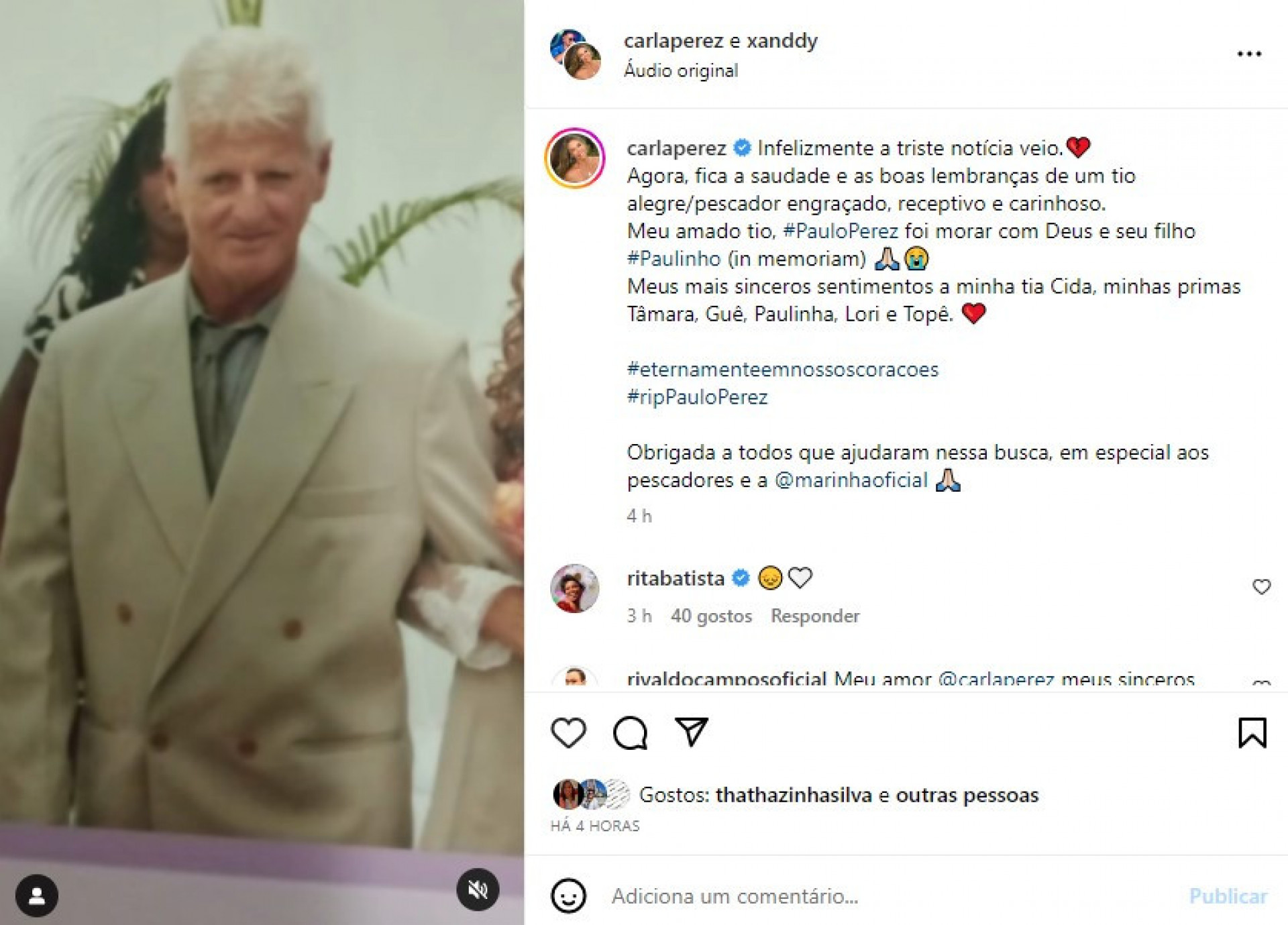 Carla Perez informou a triste notícia aos seguidores - Reprodução/Instagram