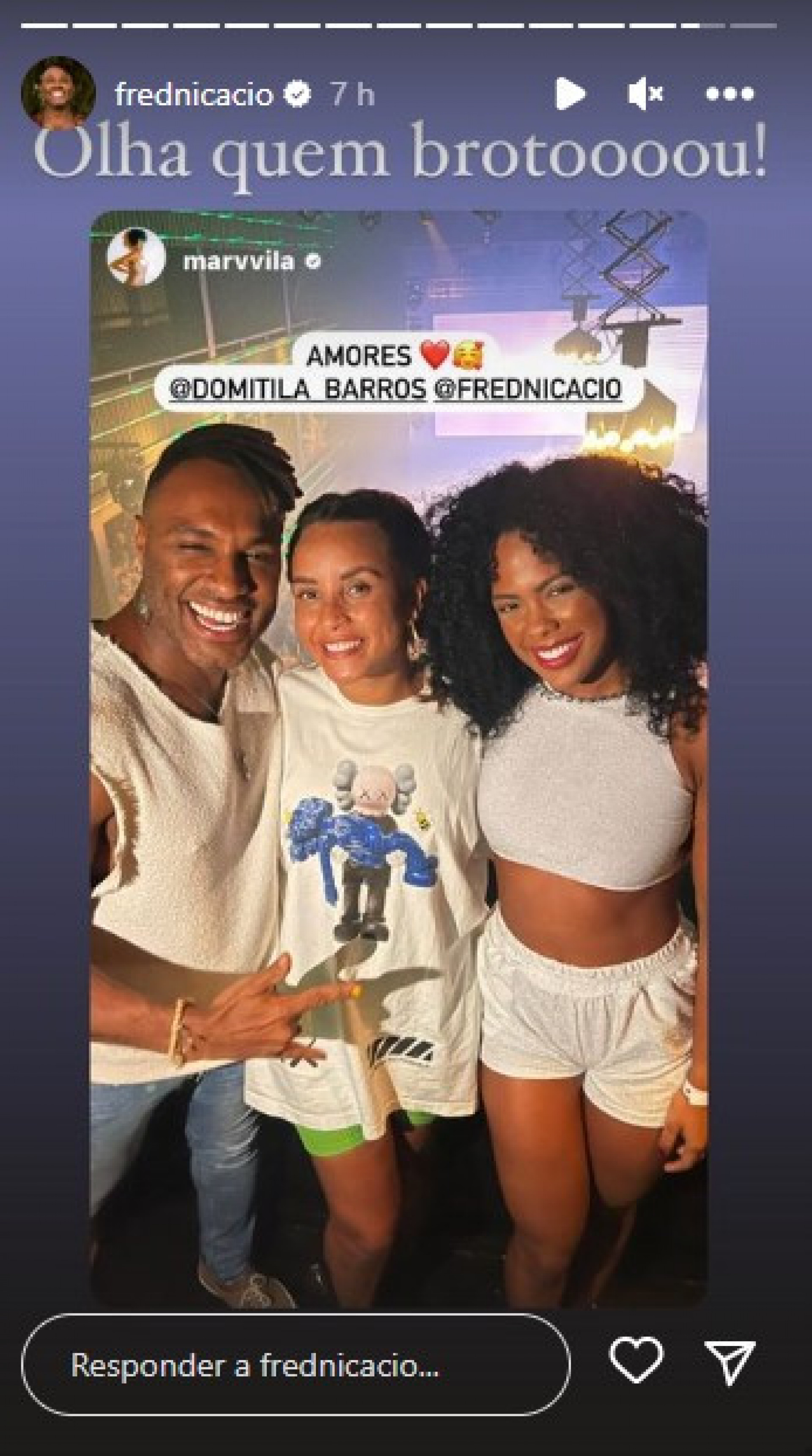 Marvvila, Fred Nicácio e Domitila Barros em clique compartilhado nas redes sociais - Reprodução/Instagram