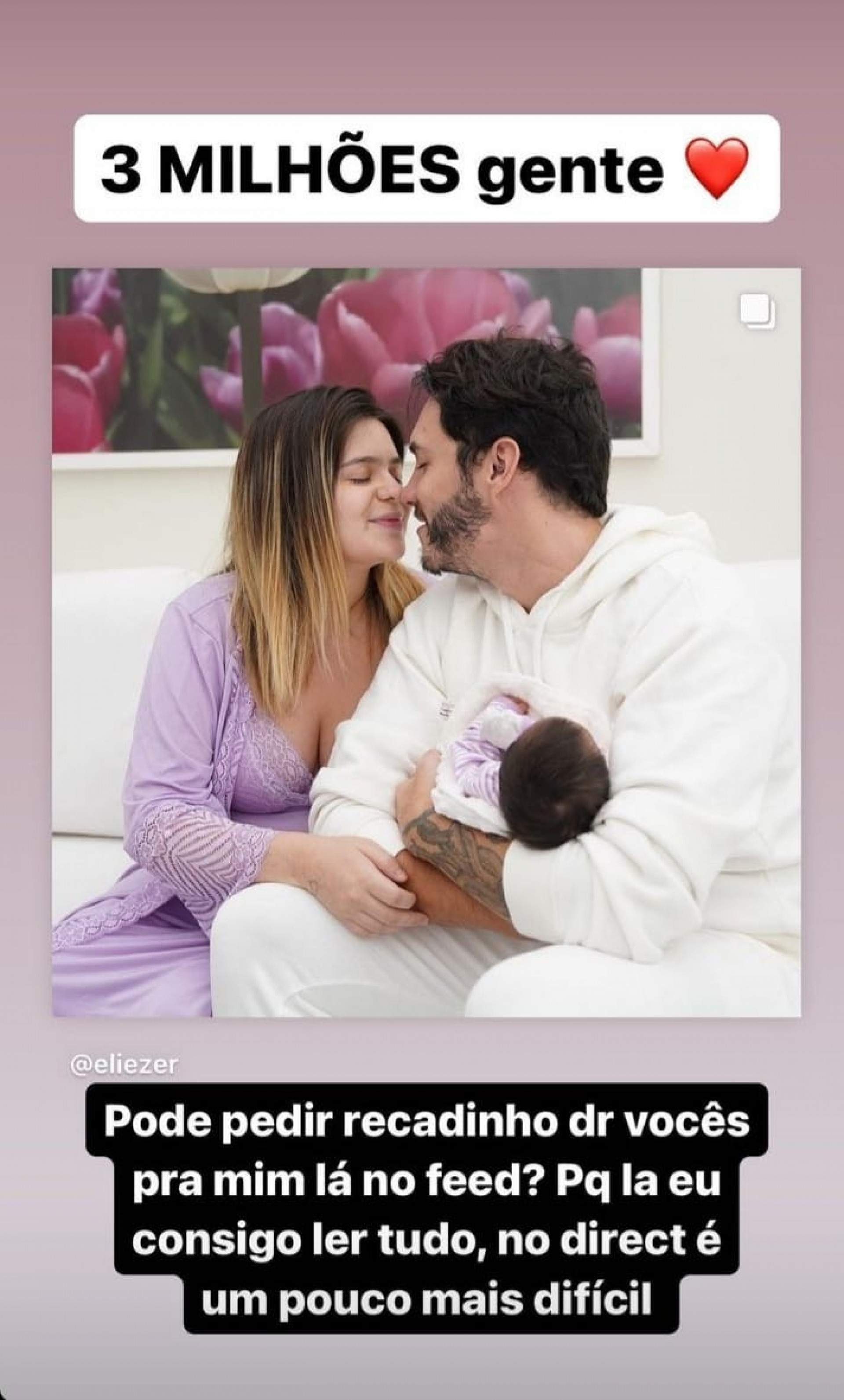 Eliezer celebrou 3 milhões de seguidores com foto em família - Reprodução/Instagram 