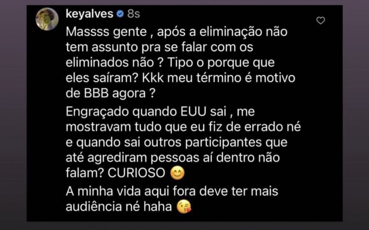 Key Alves tem término citado em entrevista de Larissa e se pronuncia nas redes sociais - Reprodução/Instagram