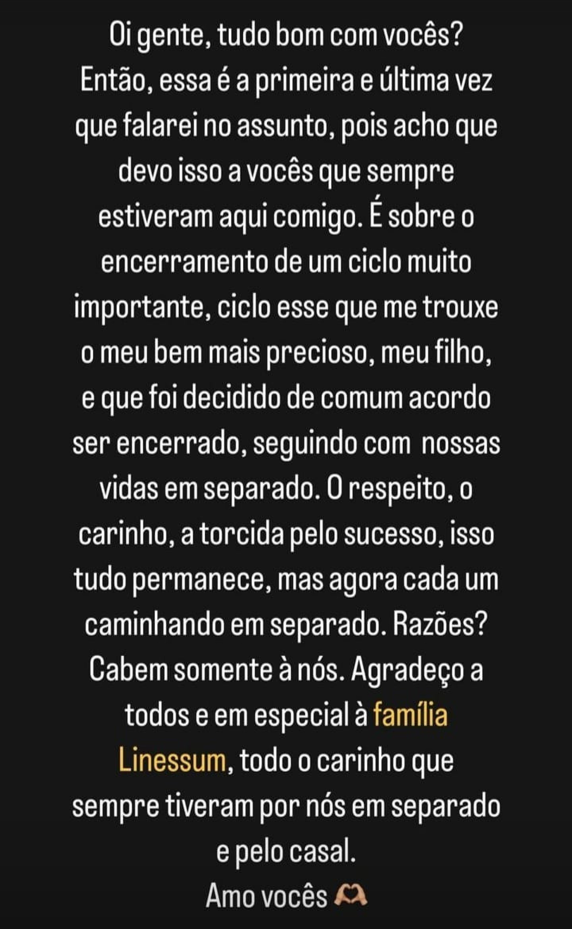 Karoline Menezes anunciou fim do casamento com Mussunzinho - Reprodução/Instagram