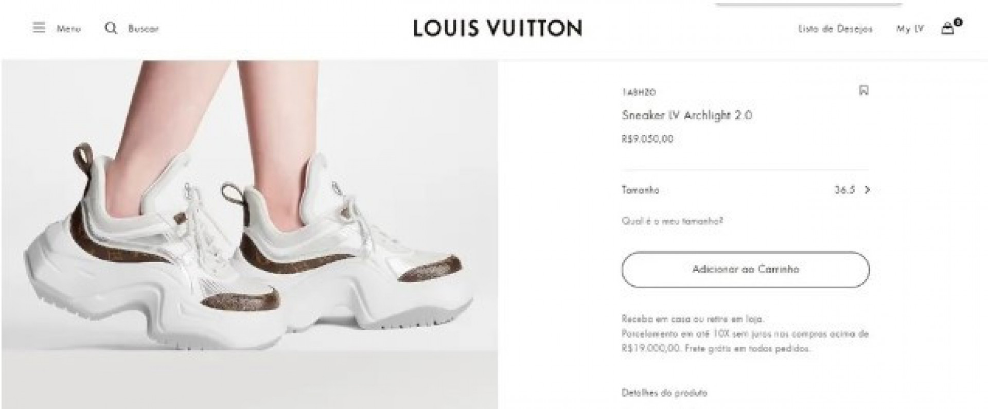 Modelo custa mais de R$ 9 mil no site da marca - Reprodução/Internet