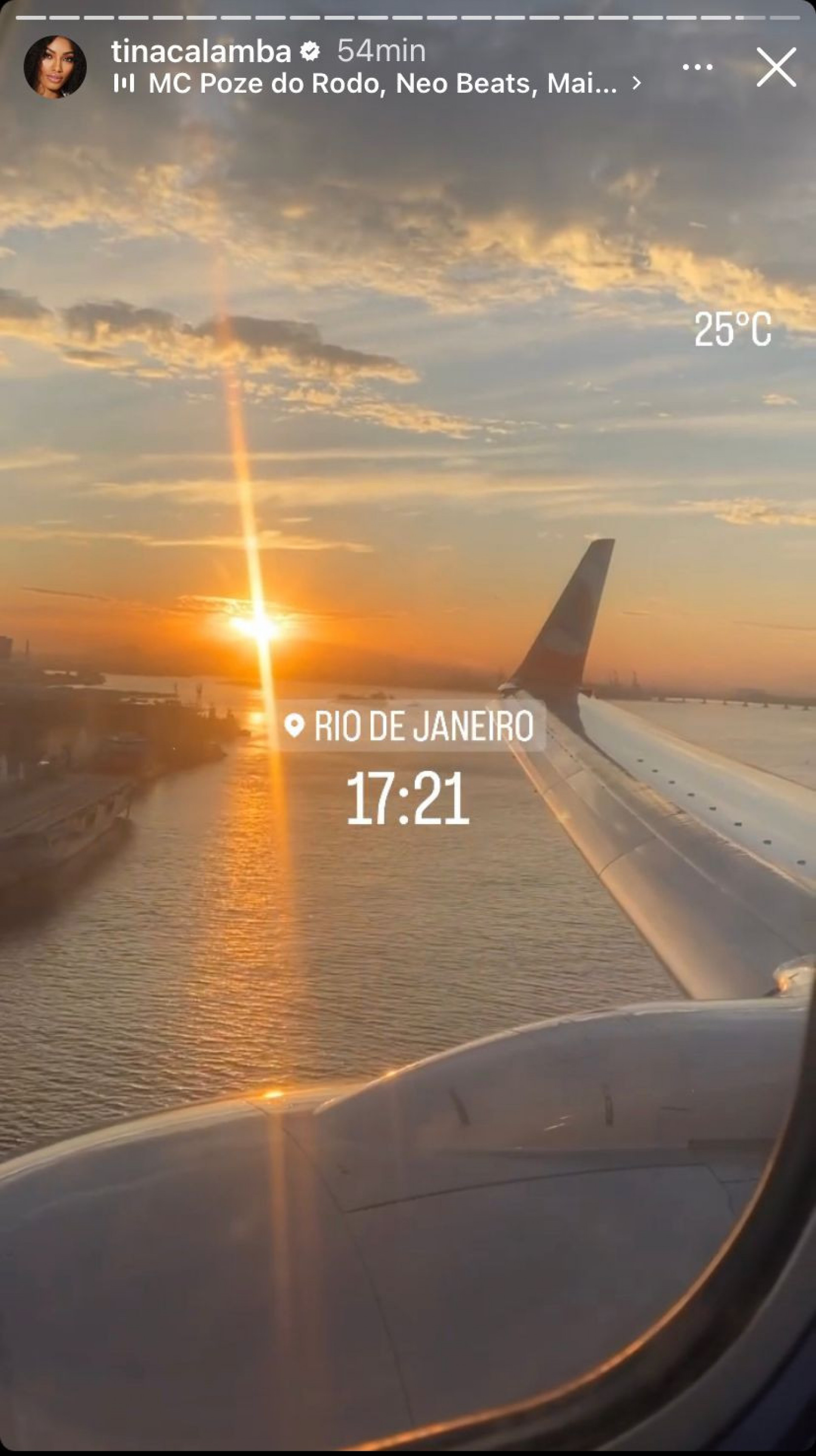 Tina Calamba postou sua chegada ao Rio de Janeiro - Reprodução/Instagram