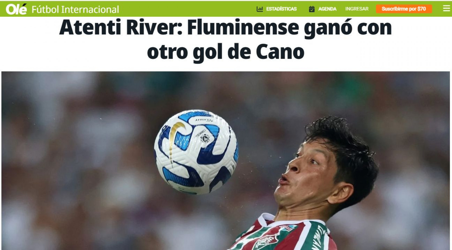 Jornal Olé destacou boa fase do Fluminense e de Germán Cano - Foto: Reprodução/Jornal Olé