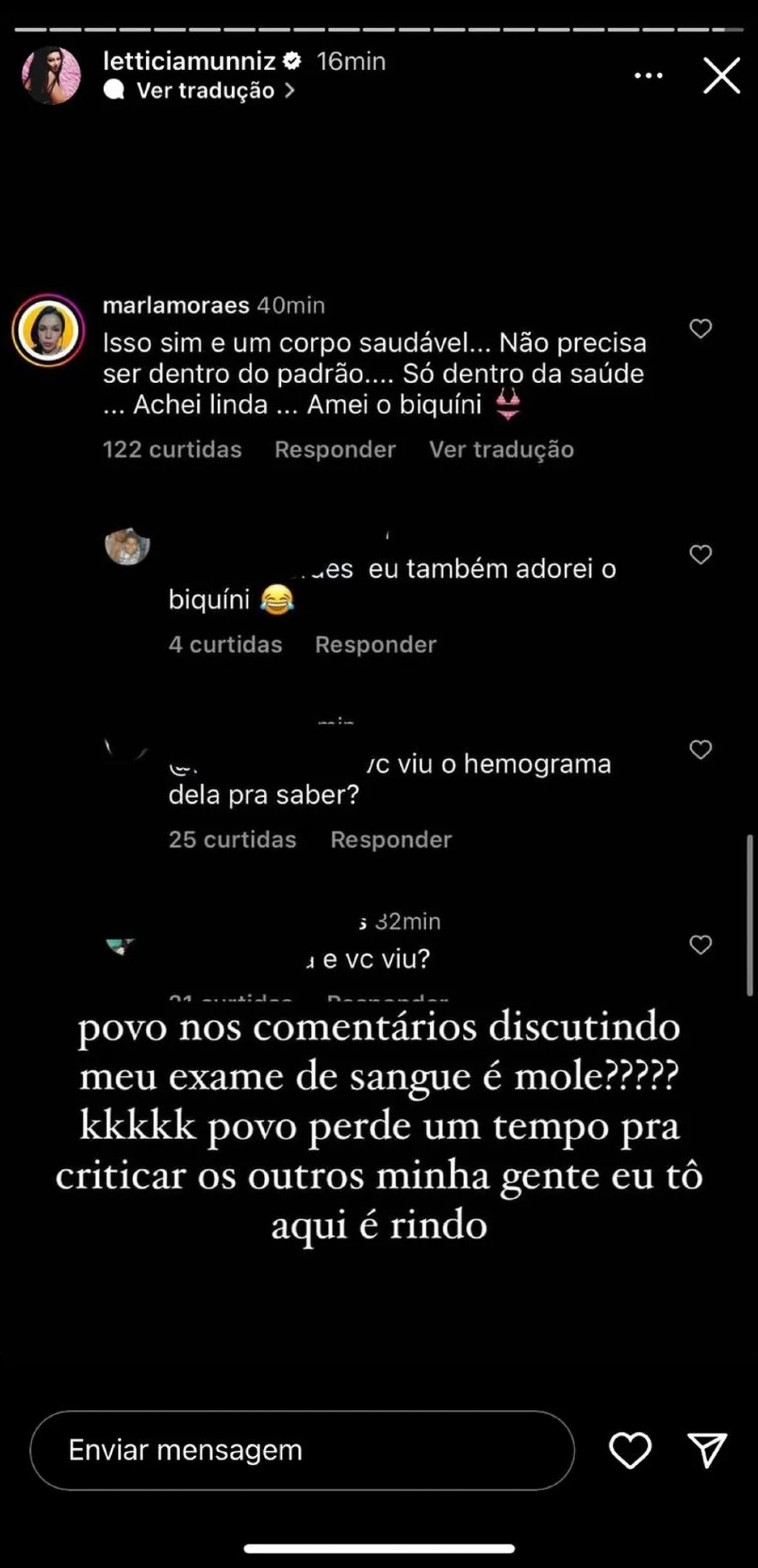 Letticia Munniz rebate críticas de seguidores nas redes sociais - Reprodução Internet