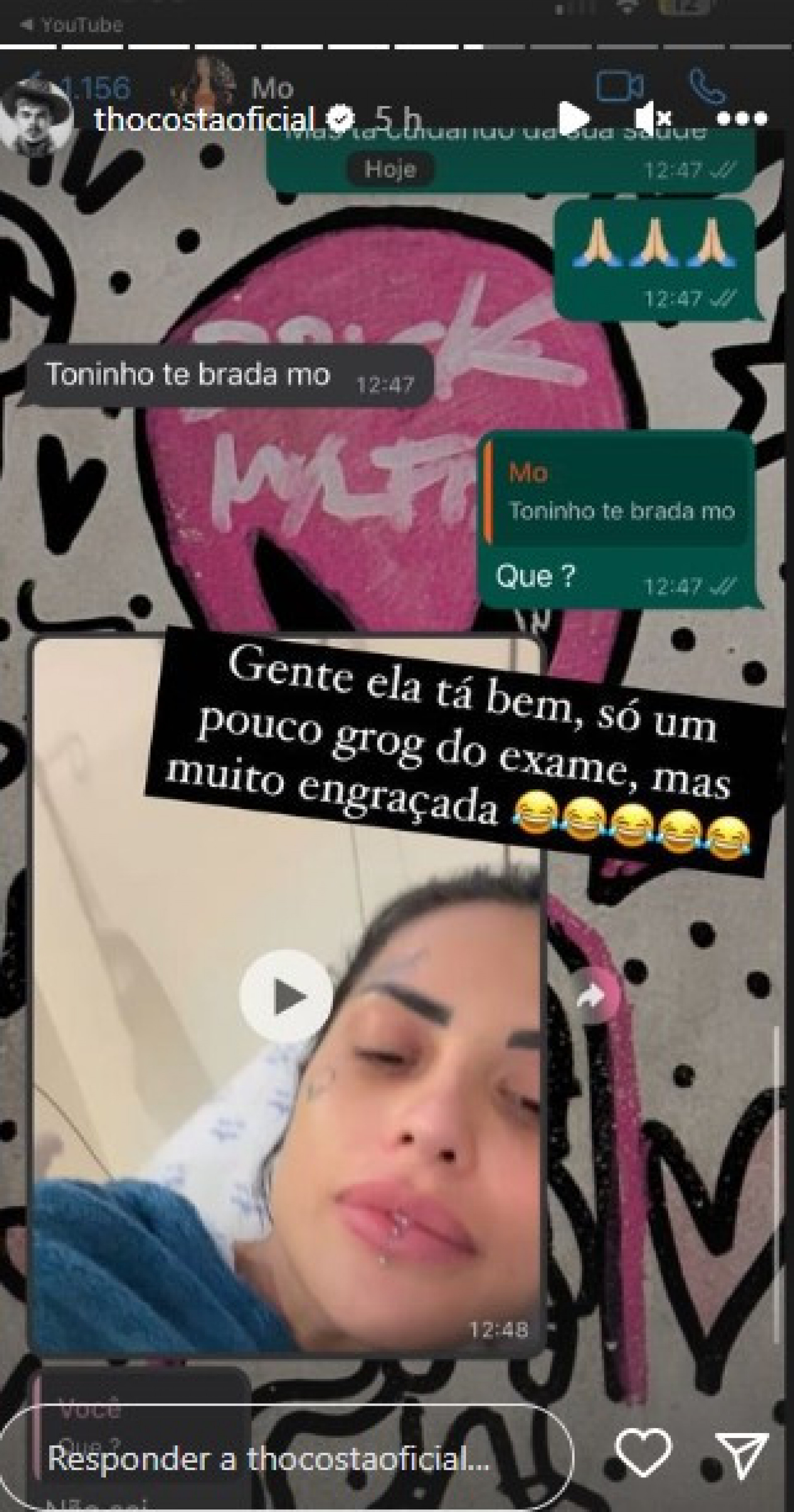 Tati Zaqui aparece em hospital enquanto conversa com Thomaz Costa - Reprodução/Instagram