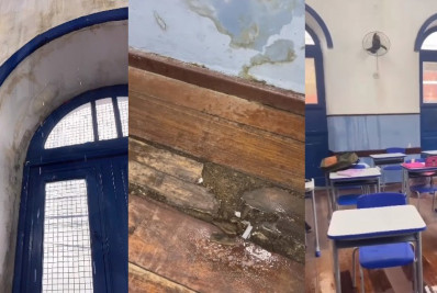 Estudantes do Ismar Gomes, em Cabo Frio, denunciam goteiras dentro de sala de aula
